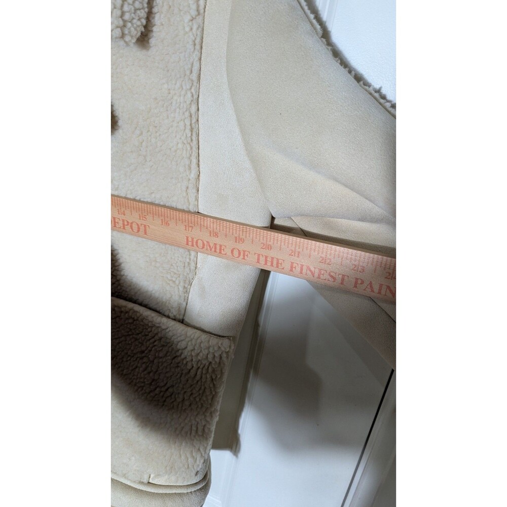Catherine Malandrino Faux Shearling Moto Jacket Medium Beige Suede Zip - Picture 9 of 10